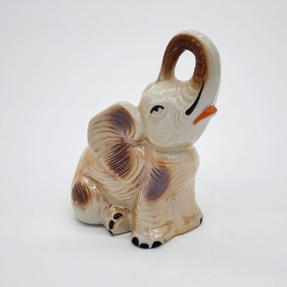Vintage Brazilian Lusterware Elephant Figurine Seated Truck Up - Picture 3 of 7